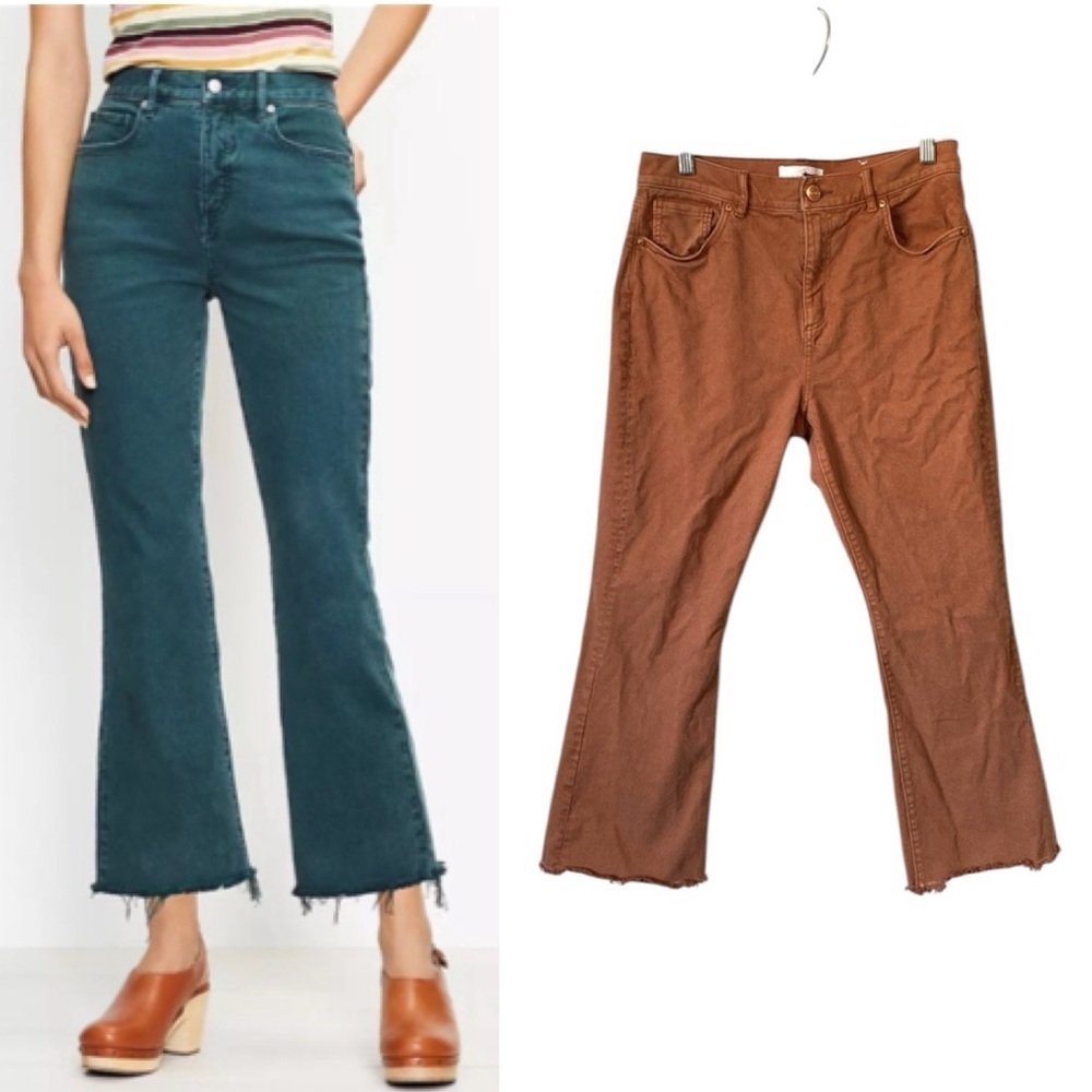 Loft high waist Flare Wide Leg crop Jeans rust colour size 28 petite